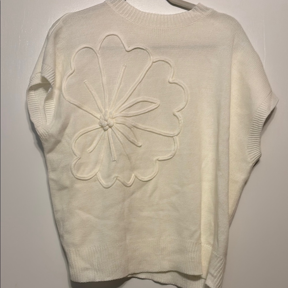 Cream Knit Sweater with Floral Design